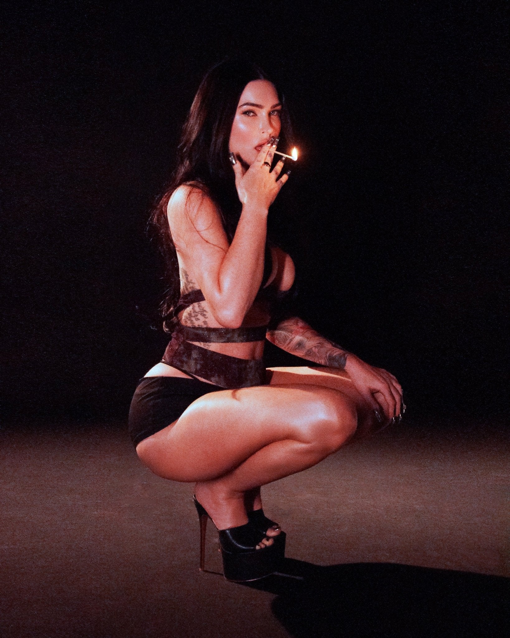 Black Caviar Leather Platform Mules *As seen on Megan Fox - Kandee
