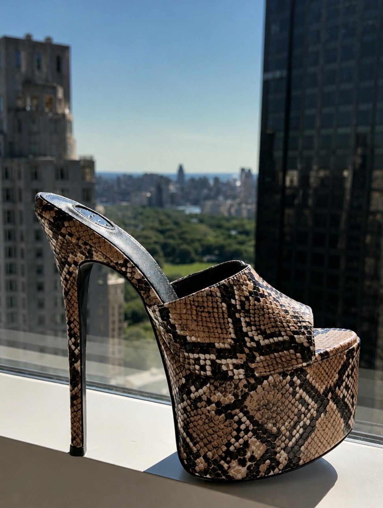 Python embossed Leather Platform Mules - Kandee