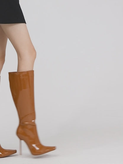 CARAMEL PATENT BOOTS