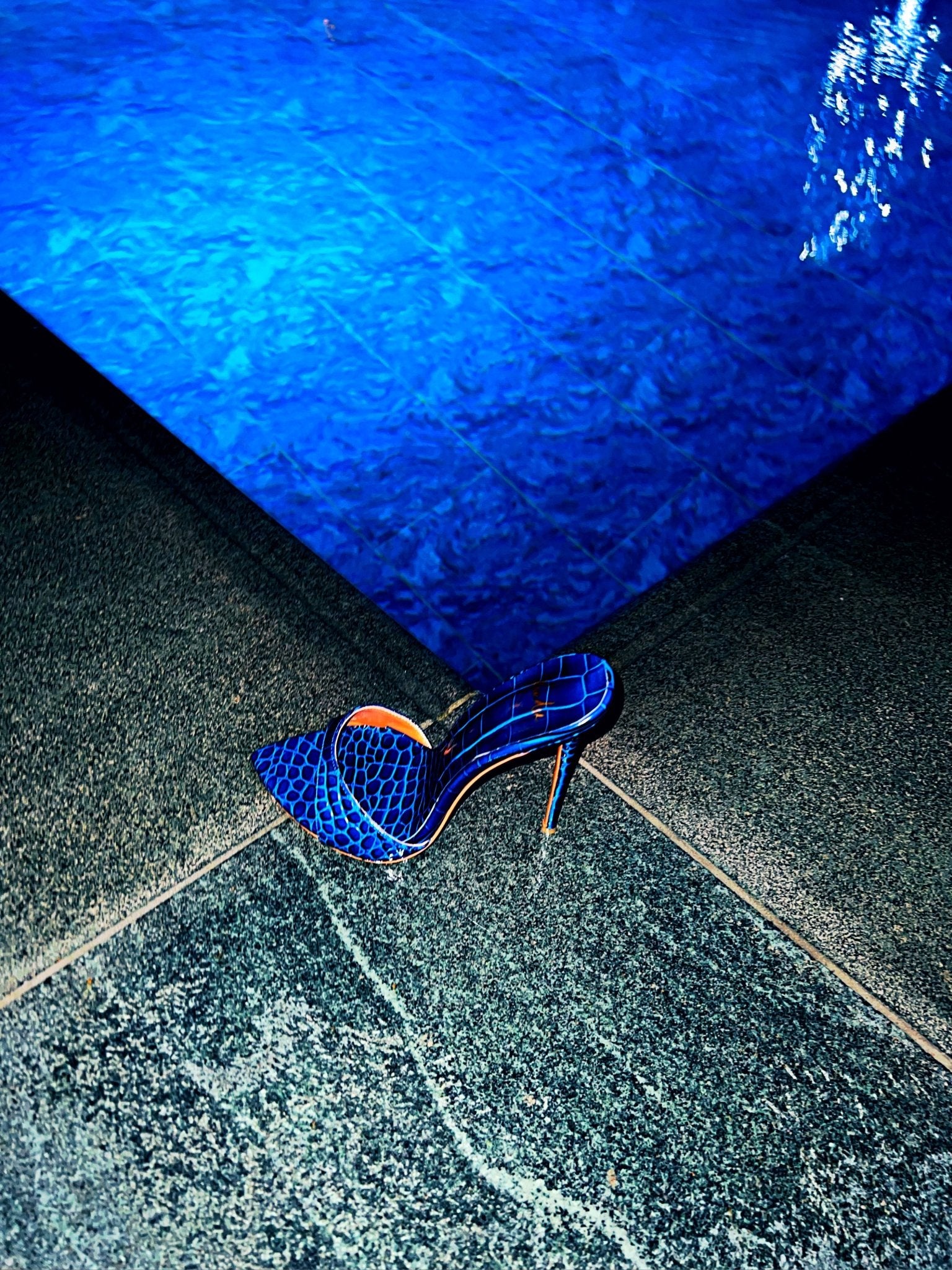 Bleu Nuit Glossy Croc Mules - Kandee