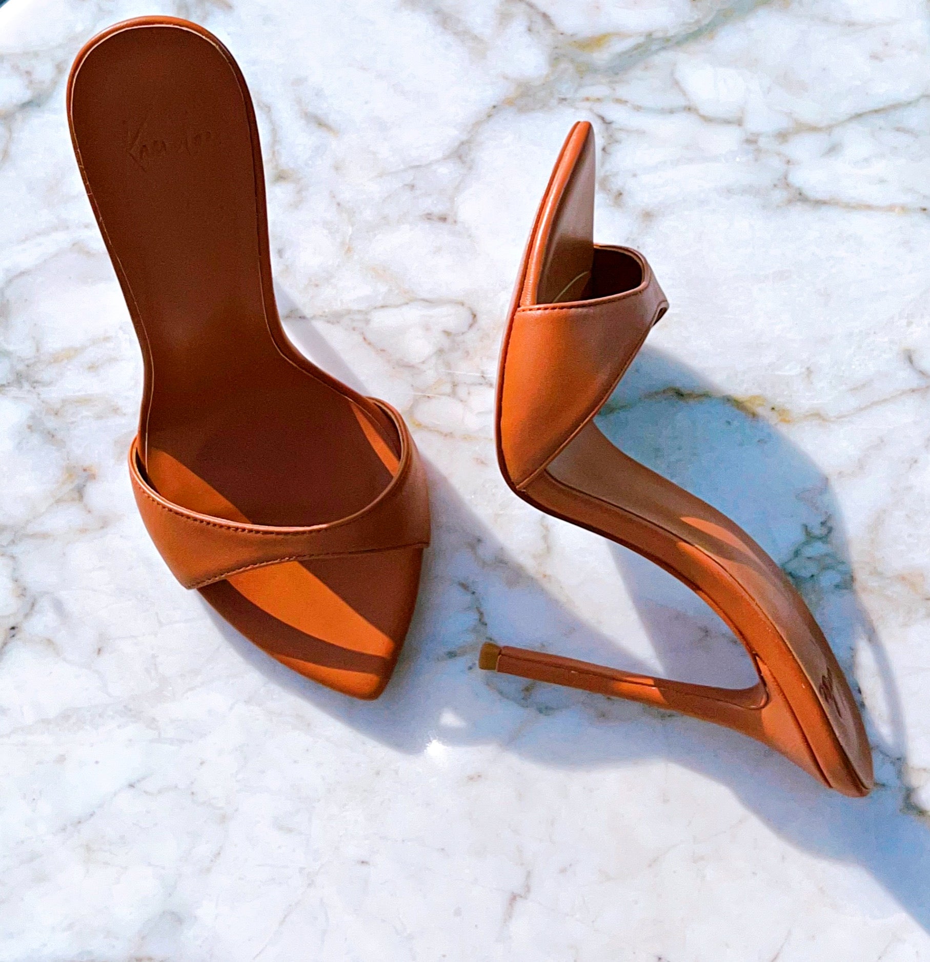 Tan Leather Mules - Kandee
