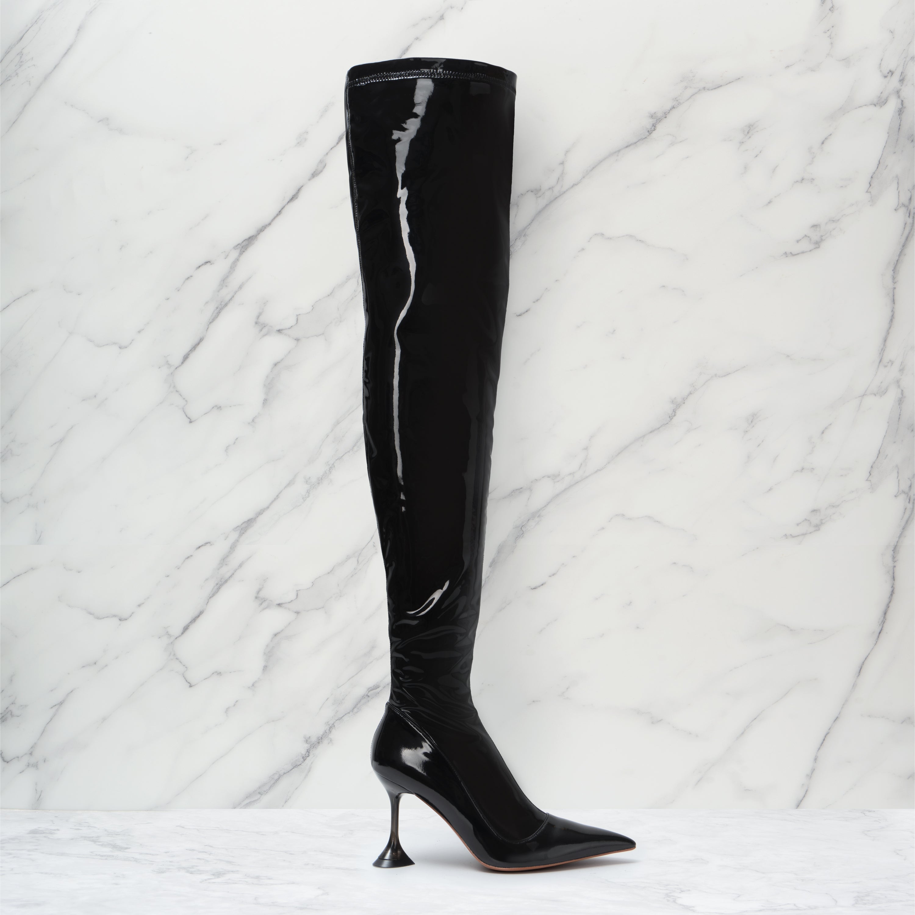 Long black patent clearance boots