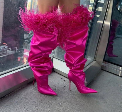 GABOR PINK OSTRICH FEATHER BOOT