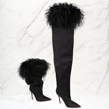 ZSA ZSA NOIR OSTRICH FEATHER BOOT