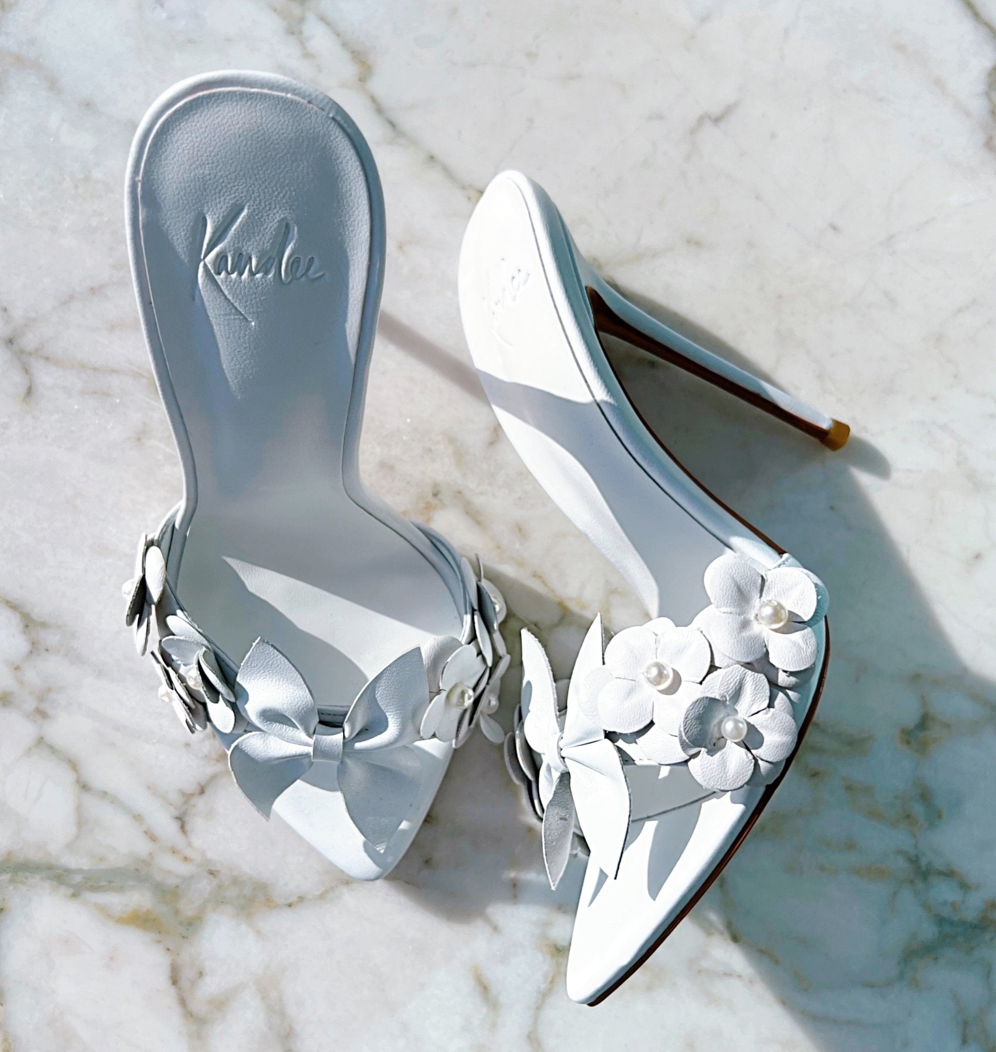 Mariah Butterfly White Leather Mules - Kandee